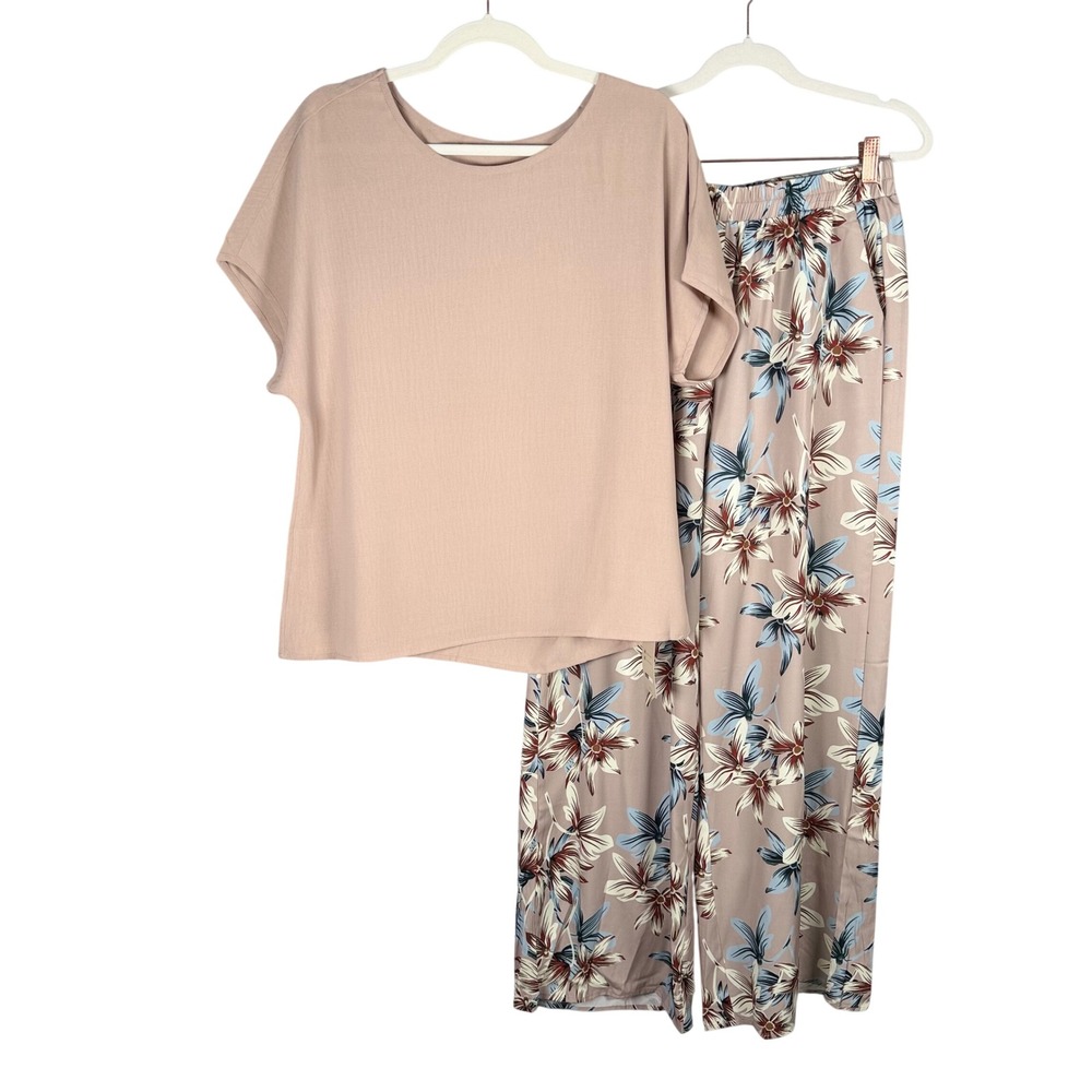 Lot of 3 Outfits Emery Rose Large Pull On Wide Leg Pants Blouse Geometric Floral - Picture 6 of 15